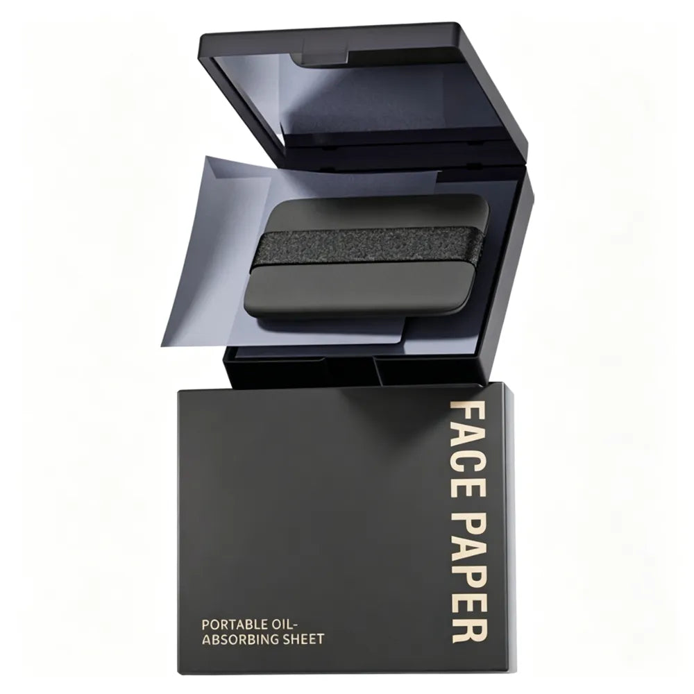 Portable Oil Blotting Papers for Face, Oil Control Absorbing Sheets with Powder Puff, Matte Finish for Men and Women