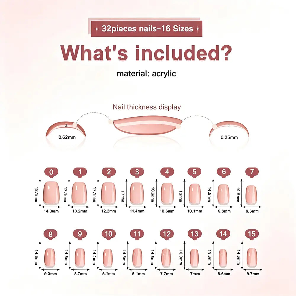 32Press-on nail tips, dark brown chocolate color, solid color, wearable, removable, pre-made false nail stickers