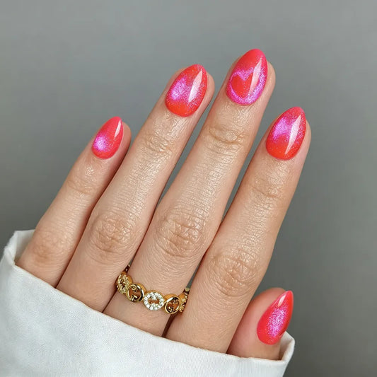 32PcsNails16Size Gel soft nail, dragon fruit, cat-eye false nails, nail art stickers, wearable nail tips