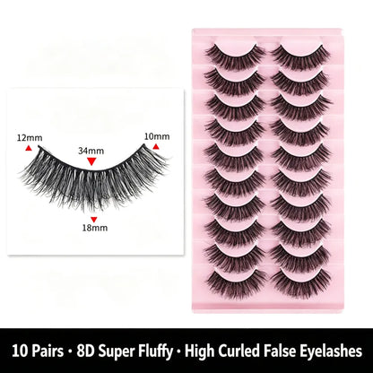 8D Voluminous Curled Faux Mink False Eyelashes, European‑American Style Multi‑Layer Crisscross Long Dense Eye Lashes