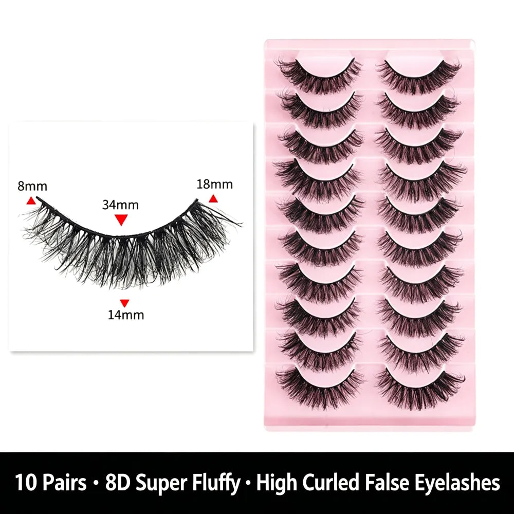 8D Voluminous Curled Faux Mink False Eyelashes, European‑American Style Multi‑Layer Crisscross Long Dense Eye Lashes
