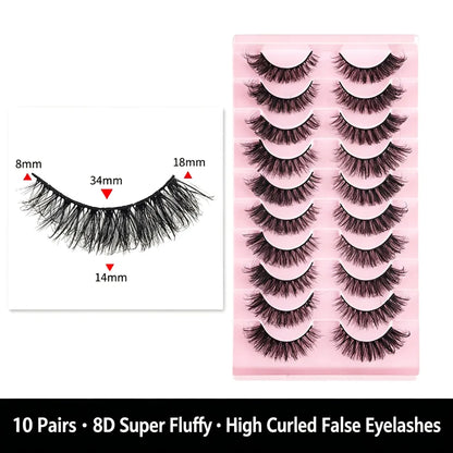8D Voluminous Curled Faux Mink False Eyelashes, European‑American Style Multi‑Layer Crisscross Long Dense Eye Lashes