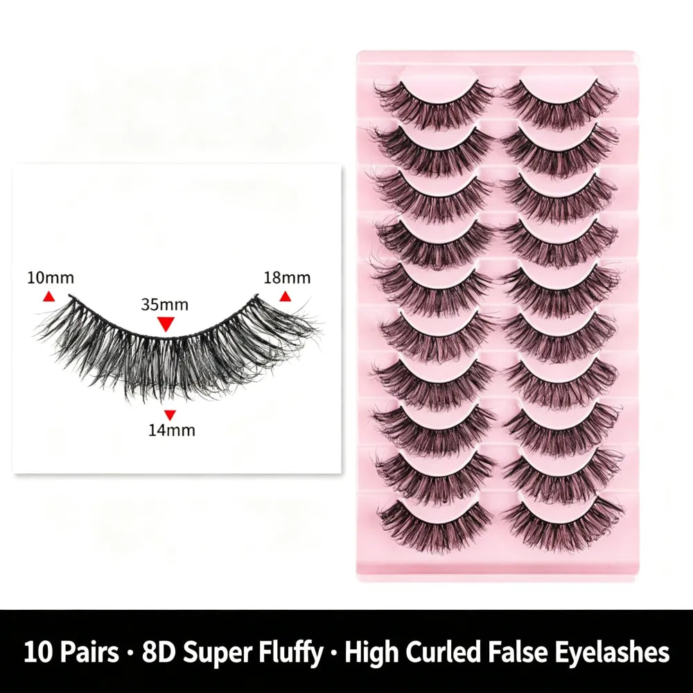 8D Voluminous Curled Faux Mink False Eyelashes, European‑American Style Multi‑Layer Crisscross Long Dense Eye Lashes