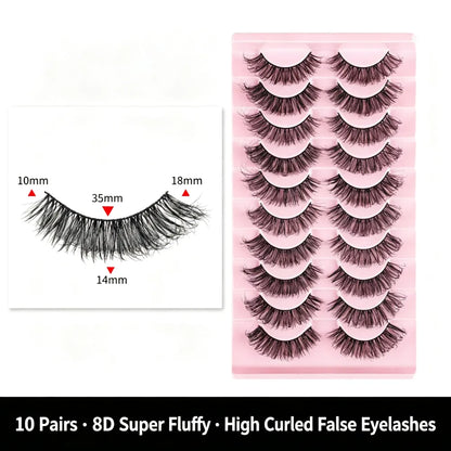 8D Voluminous Curled Faux Mink False Eyelashes, European‑American Style Multi‑Layer Crisscross Long Dense Eye Lashes