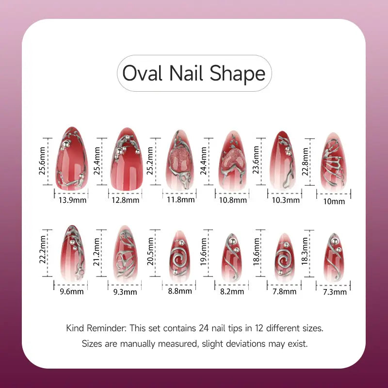 Red Y2K Butterfly & Heart Press On Nails, Silver Foil False Nails, Exquisite & Elegant Wearable Nail Art for Autumn & Winter