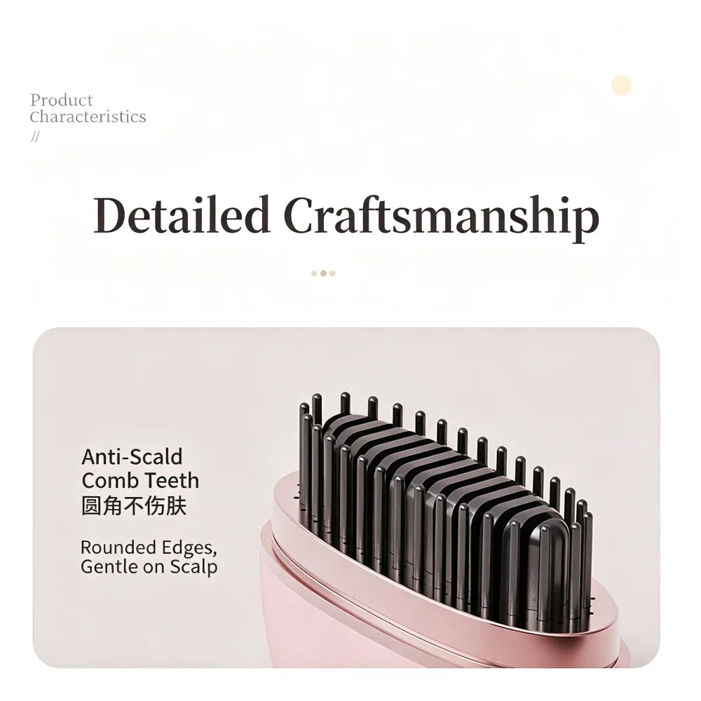 Wireless hair straightening comb, mini and portable, can be used for both straightening and curling, protects hair and prevents damage, USB charging, with a digital display screen
