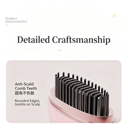 Wireless hair straightening comb, mini and portable, can be used for both straightening and curling, protects hair and prevents damage, USB charging, with a digital display screen