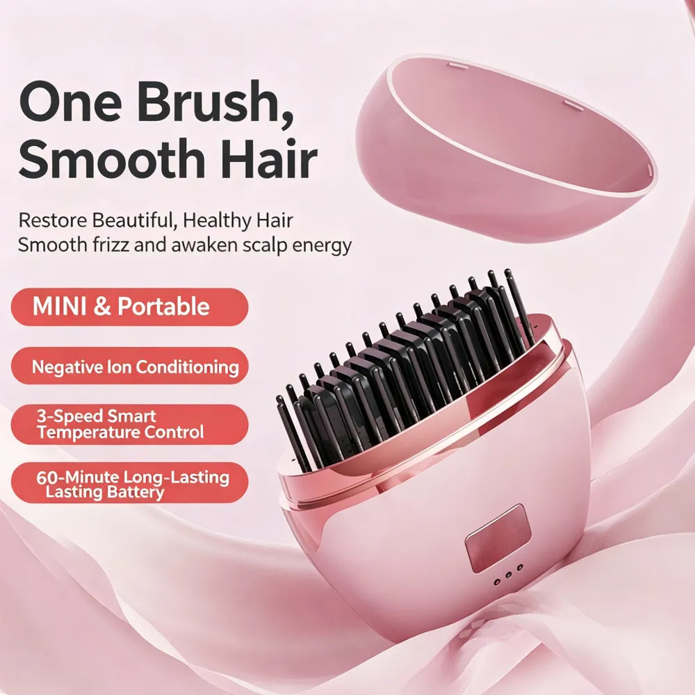 Wireless hair straightening comb, mini and portable, can be used for both straightening and curling, protects hair and prevents damage, USB charging, with a digital display screen