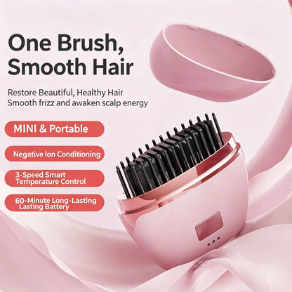 Wireless hair straightening comb, mini and portable, can be used for both straightening and curling, protects hair and prevents damage, USB charging, with a digital display screen