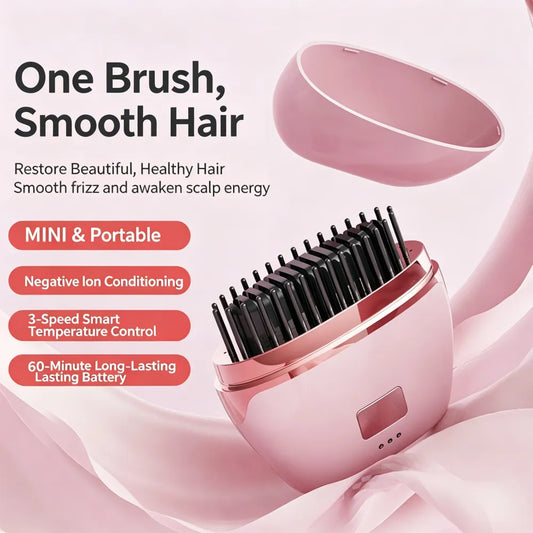 Wireless hair straightening comb, mini and portable, can be used for both straightening and curling, protects hair and prevents damage, USB charging, with a digital display screen