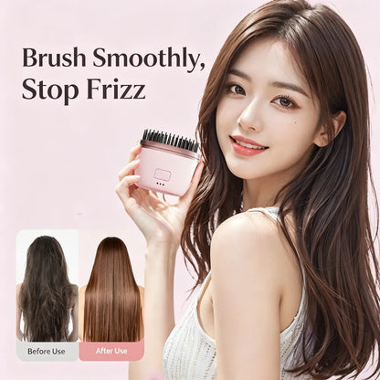 Wireless hair straightening comb, mini and portable, can be used for both straightening and curling, protects hair and prevents damage, USB charging, with a digital display screen