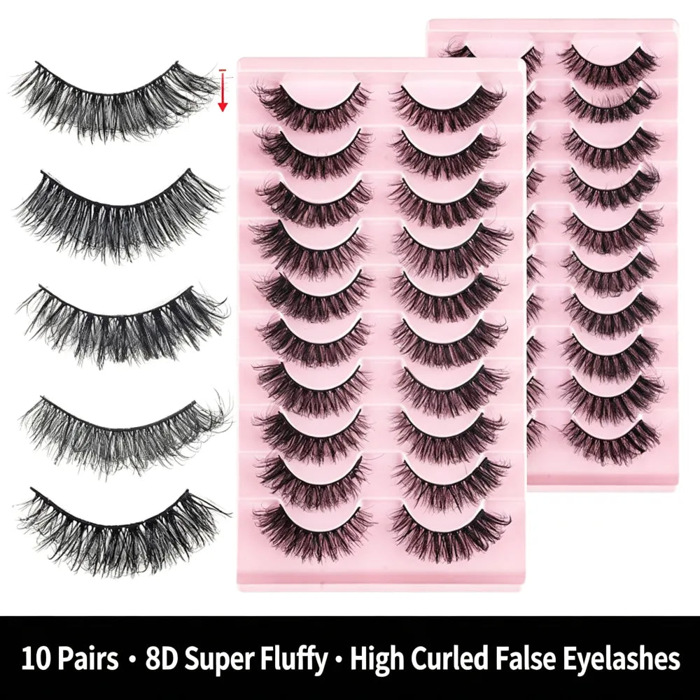 8D Voluminous Curled Faux Mink False Eyelashes, European‑American Style Multi‑Layer Crisscross Long Dense Eye Lashes