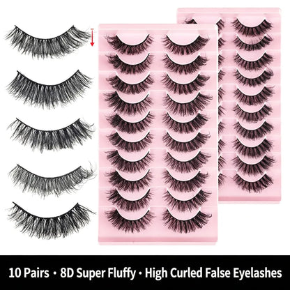 8D Voluminous Curled Faux Mink False Eyelashes, European‑American Style Multi‑Layer Crisscross Long Dense Eye Lashes