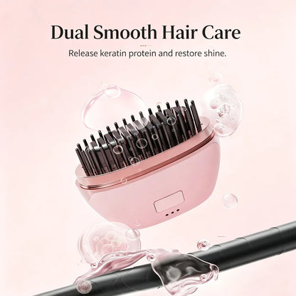 Wireless hair straightening comb, mini and portable, can be used for both straightening and curling, protects hair and prevents damage, USB charging, with a digital display screen