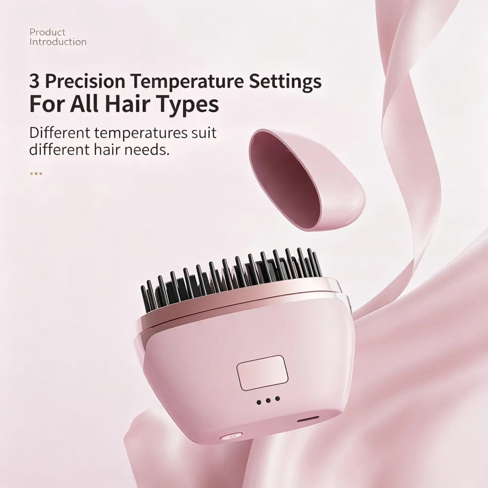 Wireless hair straightening comb, mini and portable, can be used for both straightening and curling, protects hair and prevents damage, USB charging, with a digital display screen