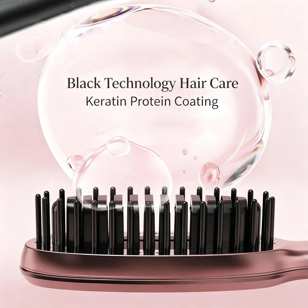 Wireless hair straightening comb, mini and portable, can be used for both straightening and curling, protects hair and prevents damage, USB charging, with a digital display screen