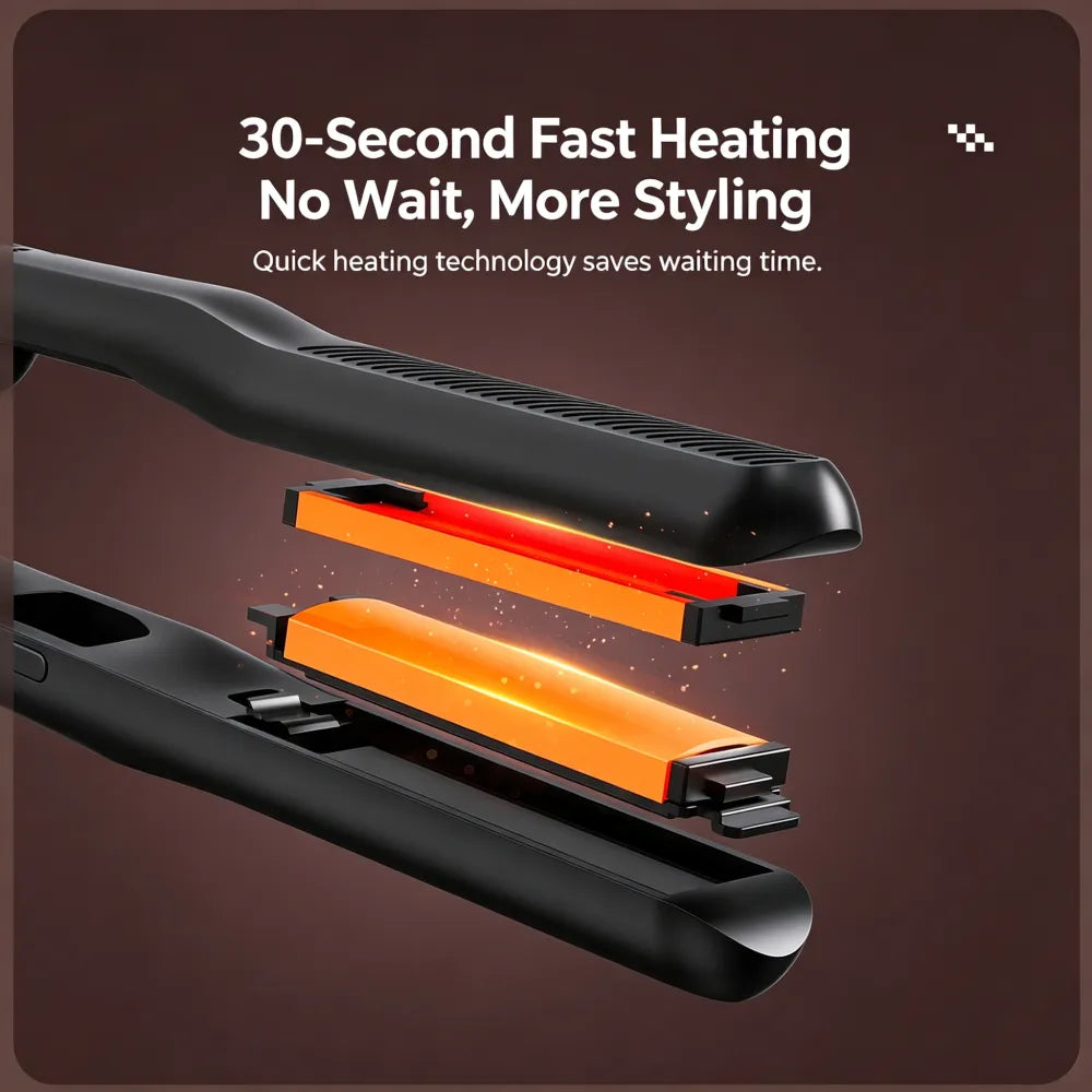 3‑in‑1 Interchangeable Hair Styling Iron, Cordless Flat Iron & Curling Wand, Rechargeable Wireless Hair Straightener for Fluffy Hairstyle
