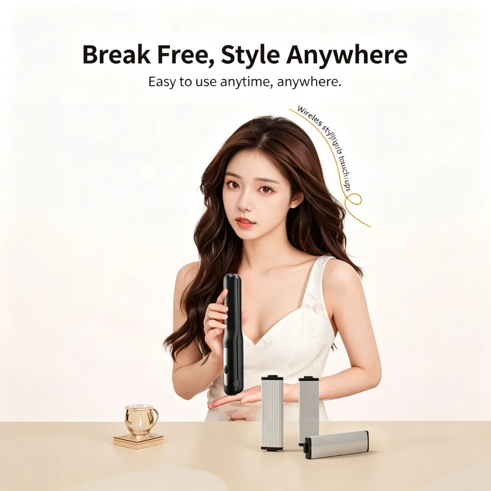 3‑in‑1 Interchangeable Hair Styling Iron, Cordless Flat Iron & Curling Wand, Rechargeable Wireless Hair Straightener for Fluffy Hairstyle