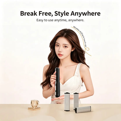3‑in‑1 Interchangeable Hair Styling Iron, Cordless Flat Iron & Curling Wand, Rechargeable Wireless Hair Straightener for Fluffy Hairstyle