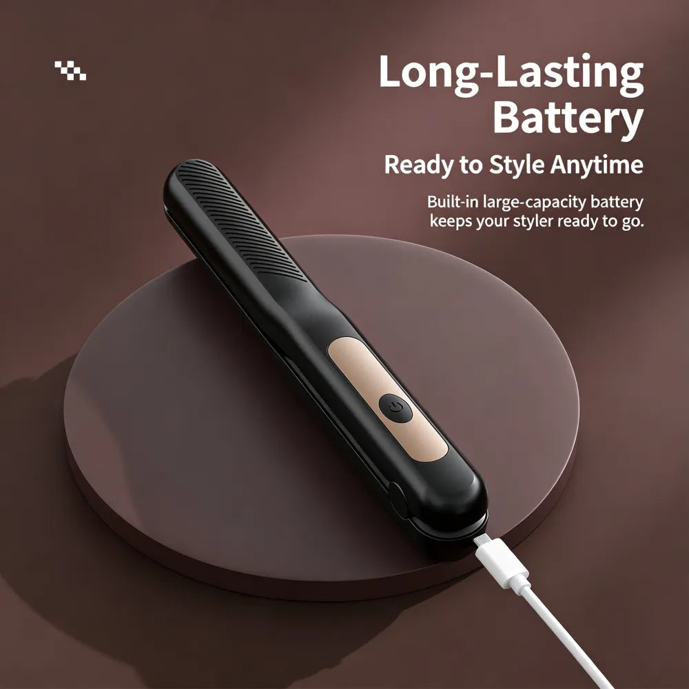 3‑in‑1 Interchangeable Hair Styling Iron, Cordless Flat Iron & Curling Wand, Rechargeable Wireless Hair Straightener for Fluffy Hairstyle