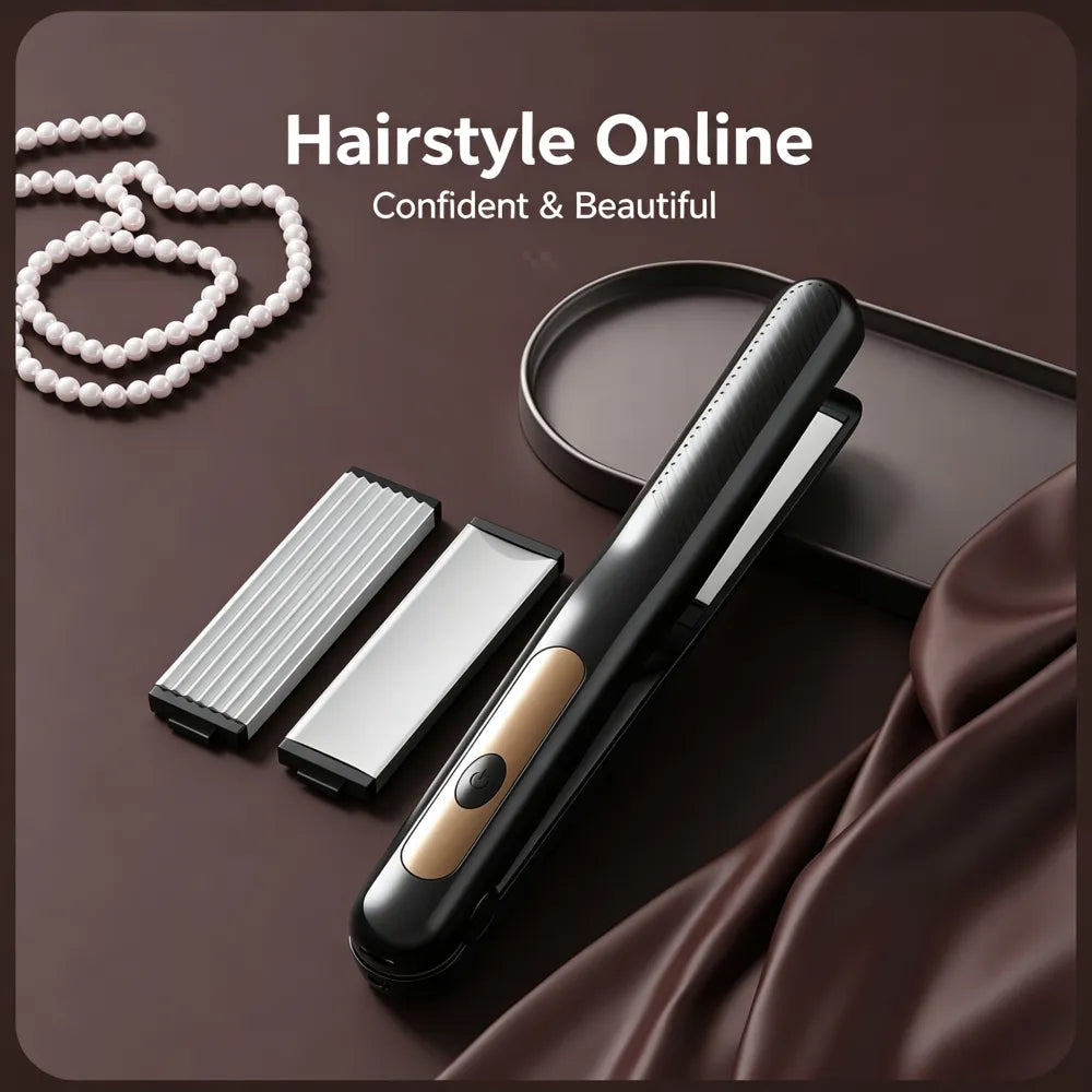 3‑in‑1 Interchangeable Hair Styling Iron, Cordless Flat Iron & Curling Wand, Rechargeable Wireless Hair Straightener for Fluffy Hairstyle