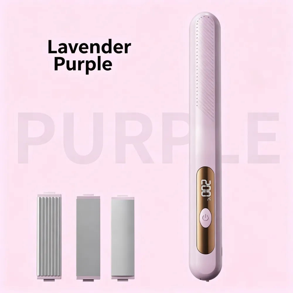 3‑in‑1 Interchangeable Hair Styling Iron, Cordless Flat Iron & Curling Wand, Rechargeable Wireless Hair Straightener for Fluffy Hairstyle