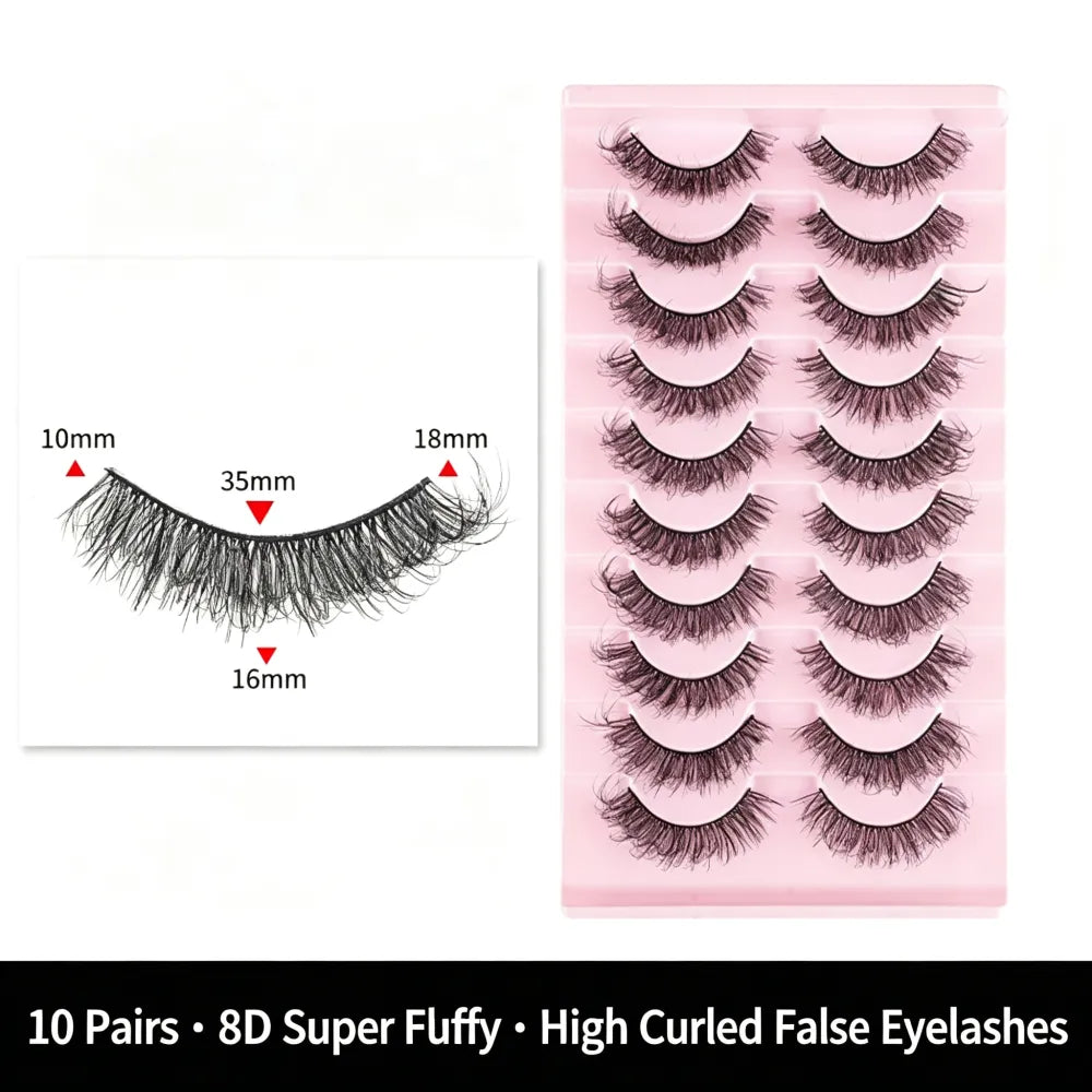 8D Voluminous Curled Faux Mink False Eyelashes, European‑American Style Multi‑Layer Crisscross Long Dense Eye Lashes