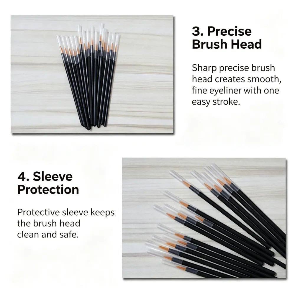 Disposable Golden Fiber Eyeliner Brushes with Cap, Portable Fine Firm‑Tip Applicators for Eyeliner Gel