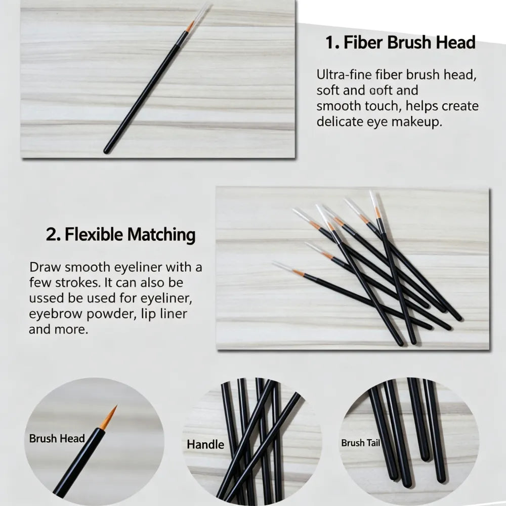 Disposable Golden Fiber Eyeliner Brushes with Cap, Portable Fine Firm‑Tip Applicators for Eyeliner Gel