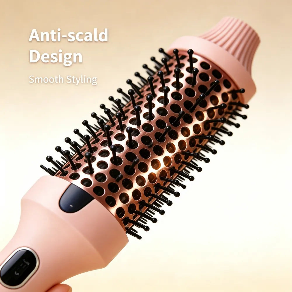 Fluffy Styling Hot Comb, 2‑in‑1 Straight & Curling Hair Iron, Dual PTC Heating Hair Curler with Red‑Light Hair Care Function