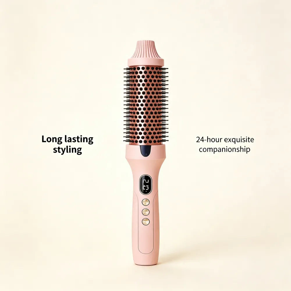 Fluffy Styling Hot Comb, 2‑in‑1 Straight & Curling Hair Iron, Dual PTC Heating Hair Curler with Red‑Light Hair Care Function