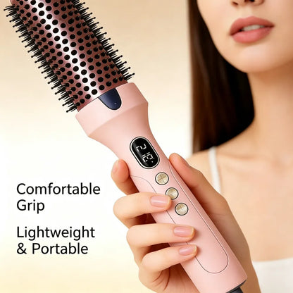 Fluffy Styling Hot Comb, 2‑in‑1 Straight & Curling Hair Iron, Dual PTC Heating Hair Curler with Red‑Light Hair Care Function