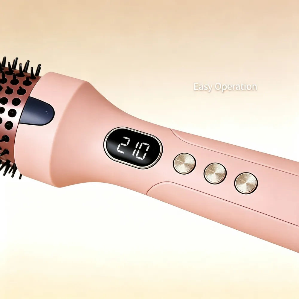 Fluffy Styling Hot Comb, 2‑in‑1 Straight & Curling Hair Iron, Dual PTC Heating Hair Curler with Red‑Light Hair Care Function