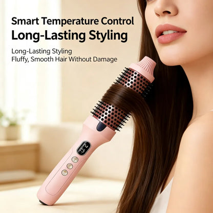 Fluffy Styling Hot Comb, 2‑in‑1 Straight & Curling Hair Iron, Dual PTC Heating Hair Curler with Red‑Light Hair Care Function