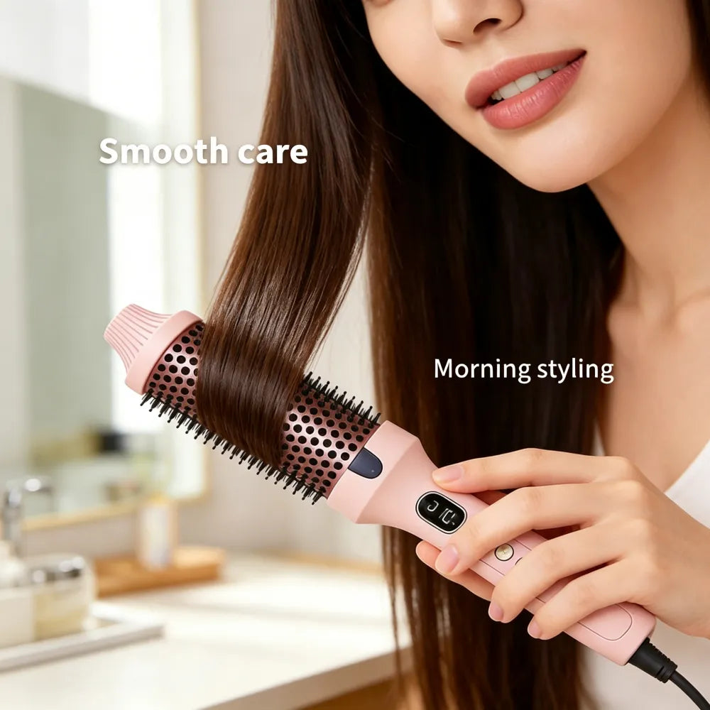 Fluffy Styling Hot Comb, 2‑in‑1 Straight & Curling Hair Iron, Dual PTC Heating Hair Curler with Red‑Light Hair Care Function