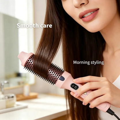 Fluffy Styling Hot Comb, 2‑in‑1 Straight & Curling Hair Iron, Dual PTC Heating Hair Curler with Red‑Light Hair Care Function