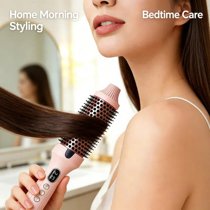 Fluffy Styling Hot Comb, 2‑in‑1 Straight & Curling Hair Iron, Dual PTC Heating Hair Curler with Red‑Light Hair Care Function