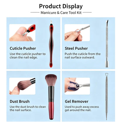 Manicure Tool Set, Nail Files & Buffers, Stainless Steel Cuticle Nipper & Cuticle Pusher, Nail Grooming & Removing Kit