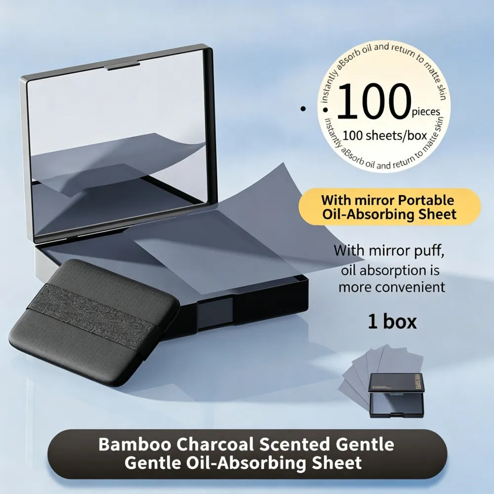 Portable Oil Blotting Papers for Face, Oil Control Absorbing Sheets with Powder Puff, Matte Finish for Men and Women