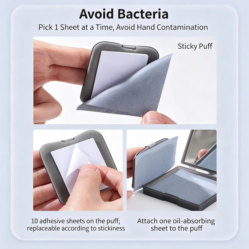 Portable Oil Blotting Papers for Face, Oil Control Absorbing Sheets with Powder Puff, Matte Finish for Men and Women