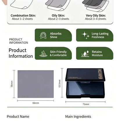 Portable Oil Blotting Papers for Face, Oil Control Absorbing Sheets with Powder Puff, Matte Finish for Men and Women