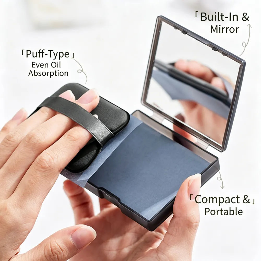 Portable Oil Blotting Papers for Face, Oil Control Absorbing Sheets with Powder Puff, Matte Finish for Men and Women