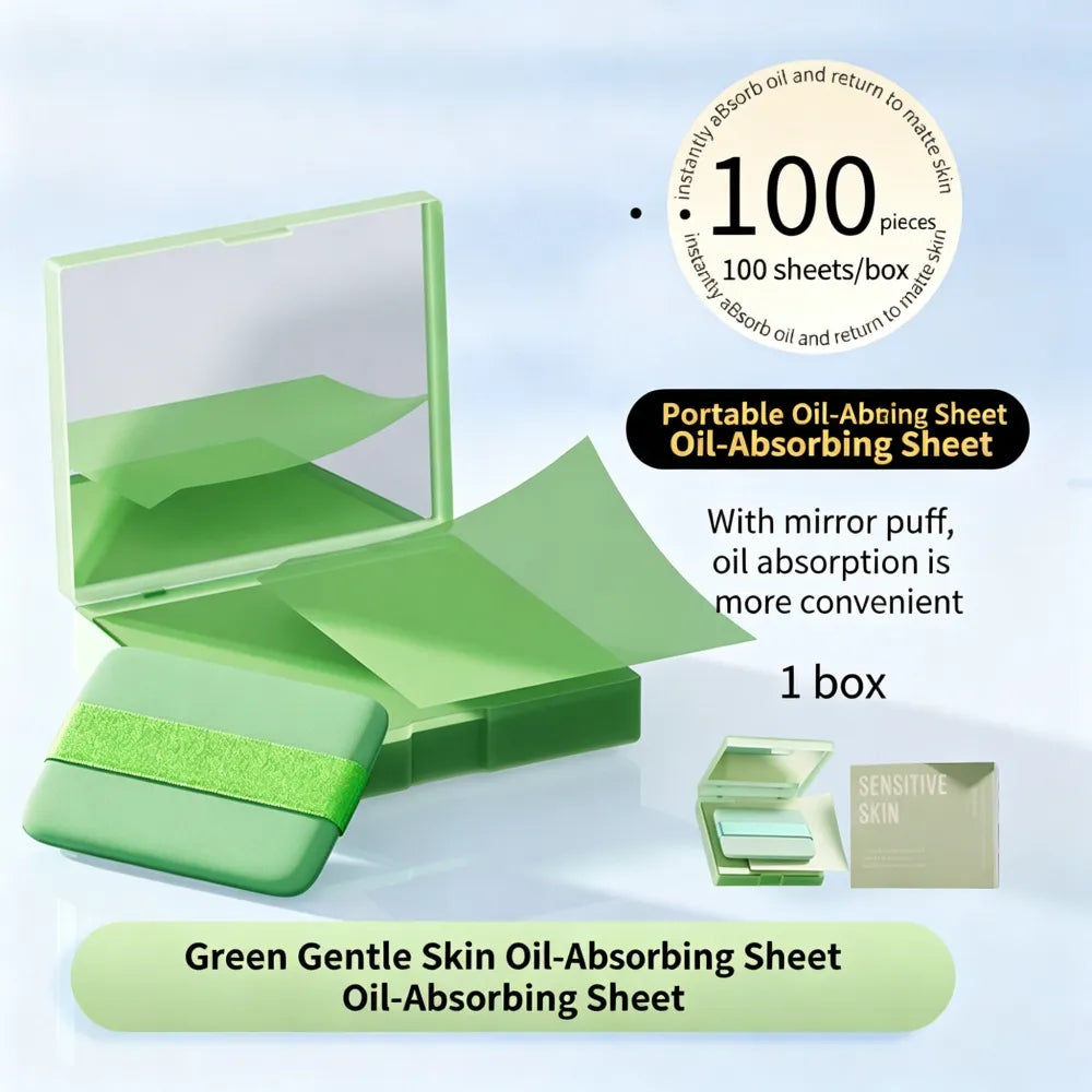 Portable Oil Blotting Papers for Face, Oil Control Absorbing Sheets with Powder Puff, Matte Finish for Men and Women