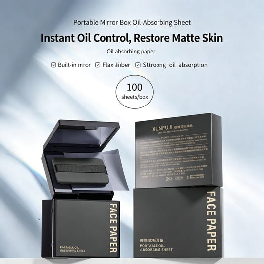 Portable Oil Blotting Papers for Face, Oil Control Absorbing Sheets with Powder Puff, Matte Finish for Men and Women