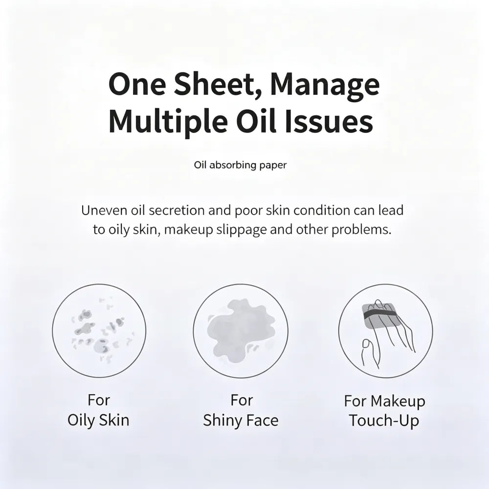 Portable Oil Blotting Papers for Face, Oil Control Absorbing Sheets with Powder Puff, Matte Finish for Men and Women