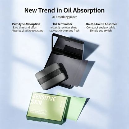 Portable Oil Blotting Papers for Face, Oil Control Absorbing Sheets with Powder Puff, Matte Finish for Men and Women
