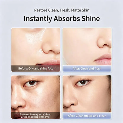 Portable Oil Blotting Papers for Face, Oil Control Absorbing Sheets with Powder Puff, Matte Finish for Men and Women