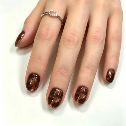 Vintage Amber Marbling Short Oval Press On Nails, Handmade