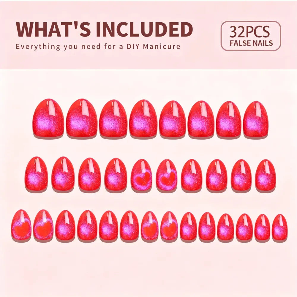32PcsNails16Size Gel soft nail, dragon fruit, cat-eye false nails, nail art stickers, wearable nail tips