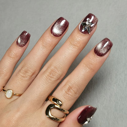30Pink gel nail polish, Maillard glass beads, five-pointed star design, handmade cat-eye false nails, nail art stickers, and press-on nails